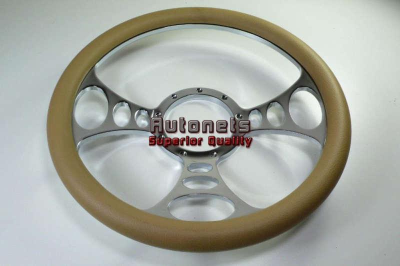 Beige leather orbitor chevy gm chrome aluminum steering wheel