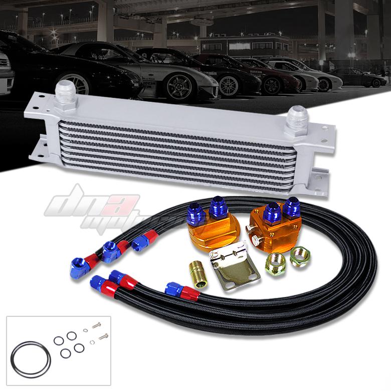 9-rows aluminum 50°f engine oil-cooler+relocation kit+black stainless steel line