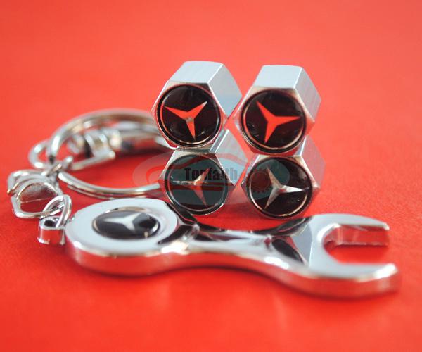 Wrench keychain wheel air tyre tire valve stems caps for mercedes amg e s g c cl