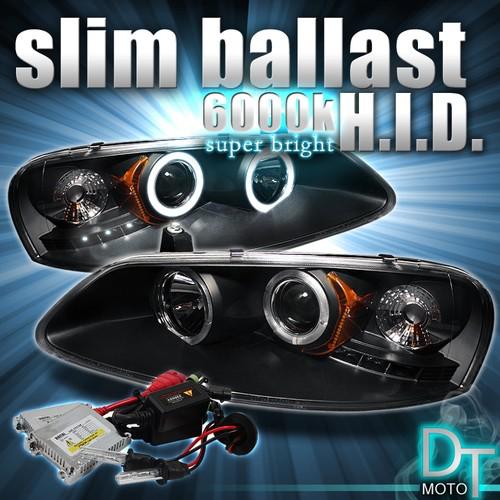 Slim 6000k hid 01-03 sebring 01-06 stratus 4dr led halo projector headlights blk