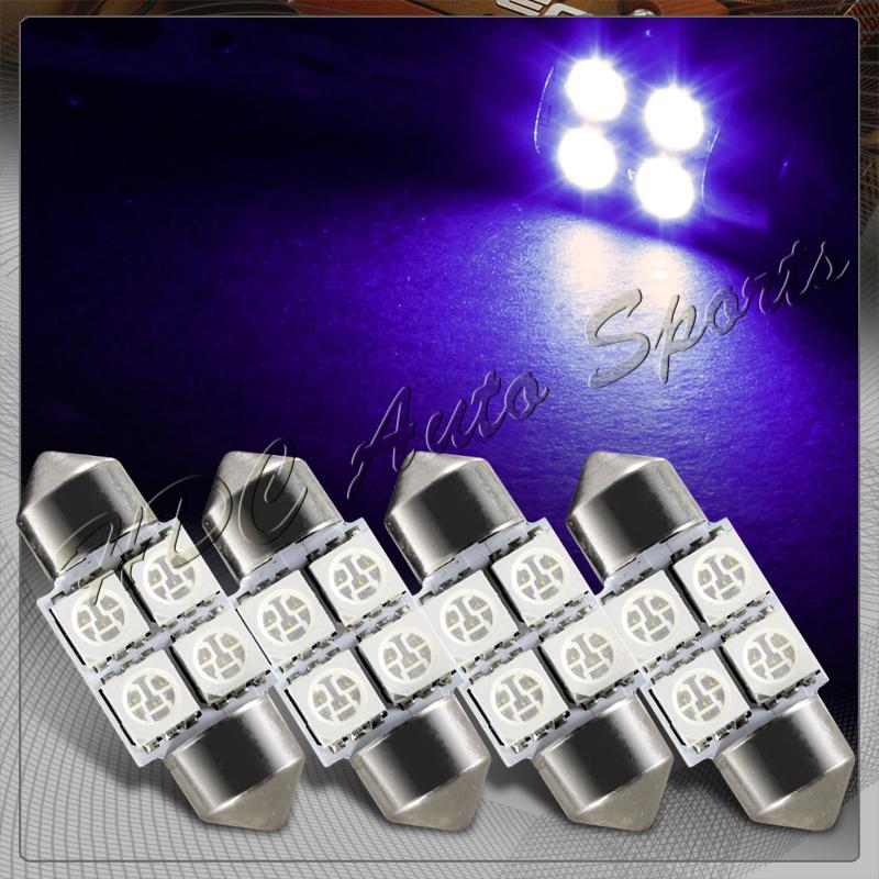 4x 31mm 4 smd purple led festoon dome map glove box trunk replacement light bulb