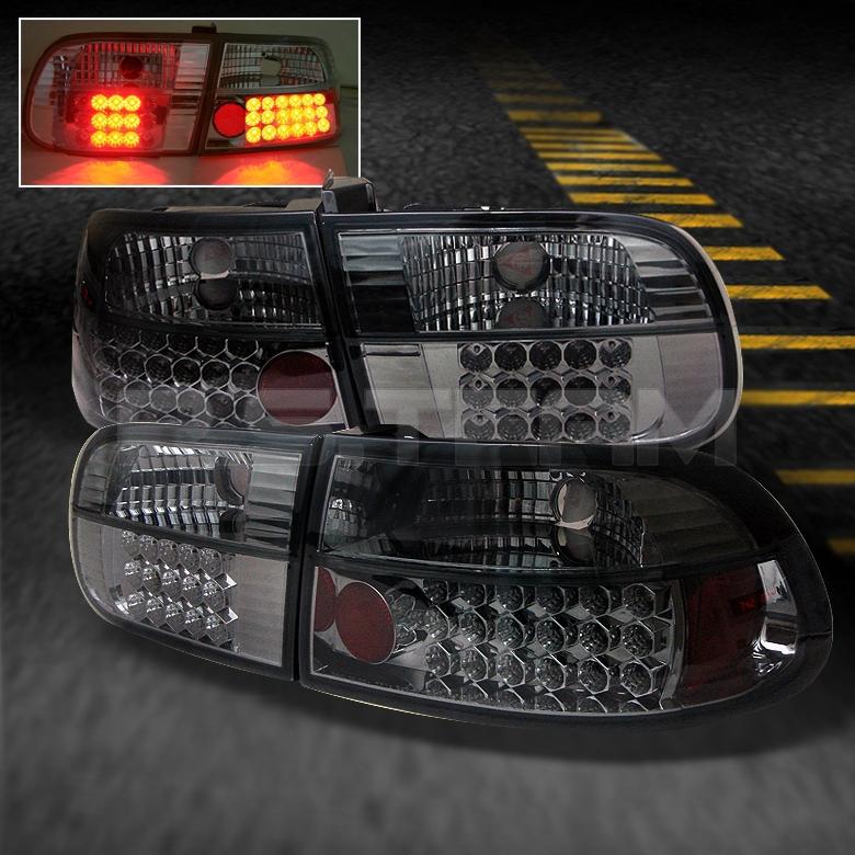 Smoked 92-95 honda civic eg6 3dr hatchback 4pcs led tail lights w/trunk piece