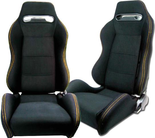 New 2 black cloth + yellow stitch racing seats reclinable all chevrolet *