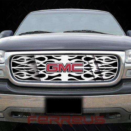 Gmc sierra ld 00-02 horizontal flame polished stainless truck grill add-on