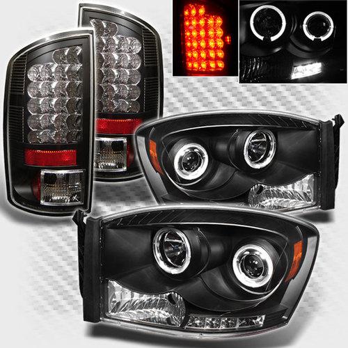 2007-2008 dodge ram twin halo led projector headlights lights+led tail lights