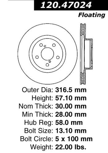 Centric-power slot 126.47024sl stoptech sport rotors 05-11 legacy outback