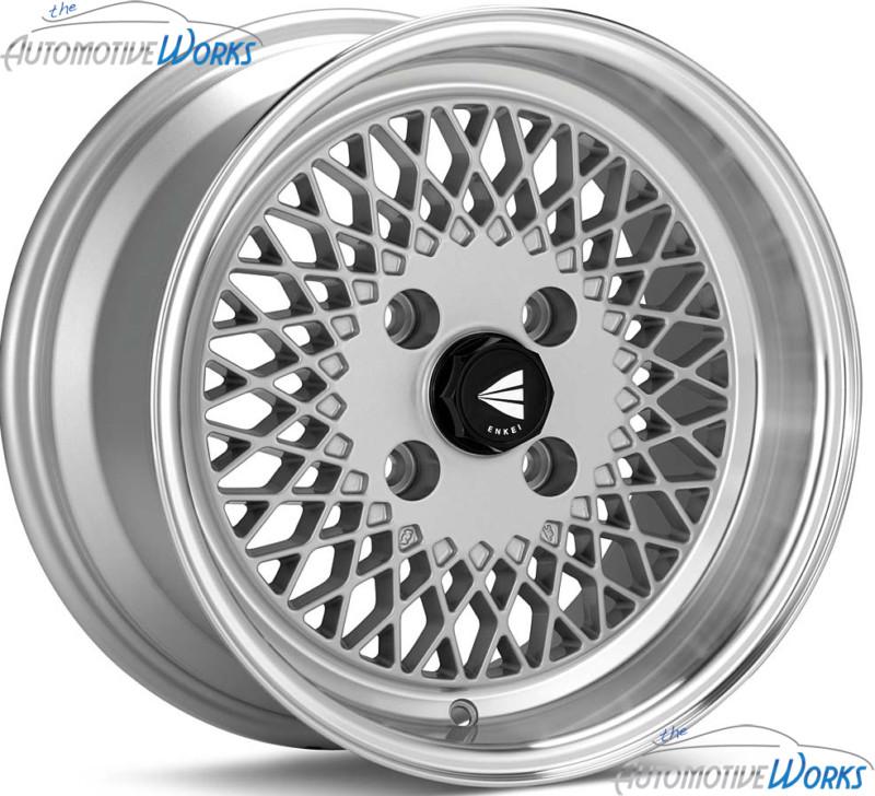 15x8 enkei enkei 92 4x100 +25mm silver machined rims wheels inch 15"