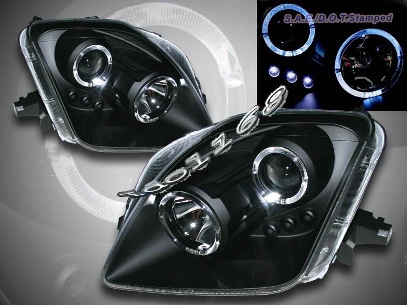 97-01 honda prelude projector headlights black angel eyes twin halo led 98 99 00