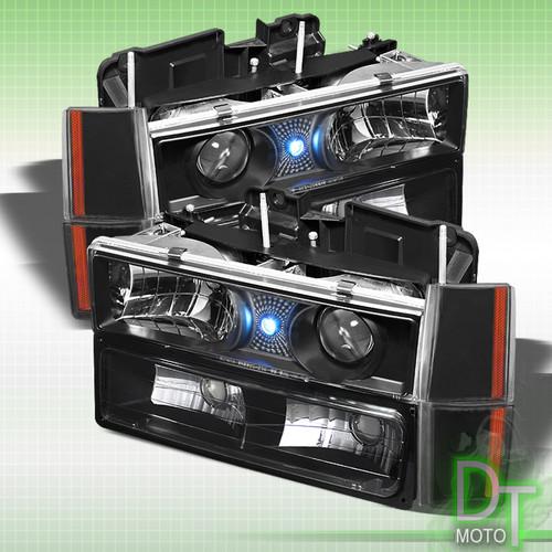 Black 88-93 silverado suburban sierra projector headlights+corner+bumper 8pc set