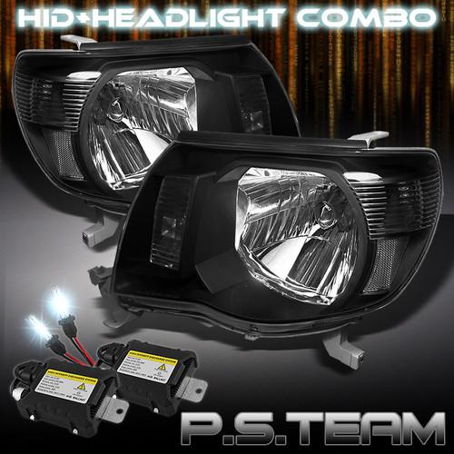 05-08 toyota tacoma jdm black clear crystal headlights+6000k slim ballast hid