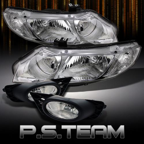 09-11 honda civic 4dr sedan jdm all clear headlights +clear fog lights w/switch