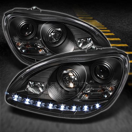 00-05 benz w220 s-class black drl led strip projector hedalights *fit hid-d2s*