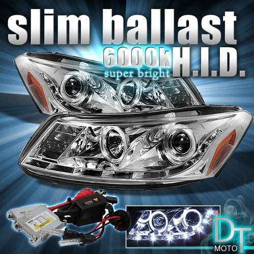 Slim 6000k hid kit + 08-12 accord 4dr sedan halo led projector headlights chrome