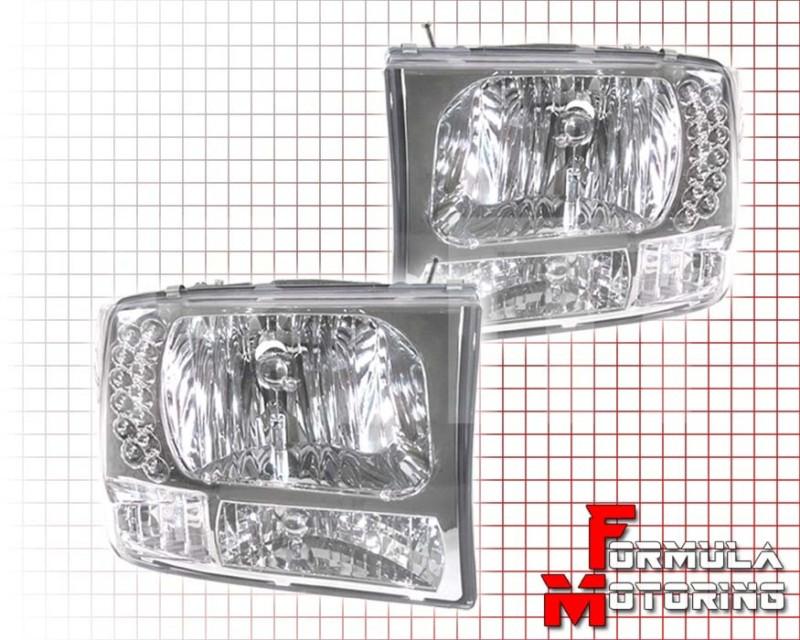 99-04 f250 f350 superduty excursion led headlights signal bumper chrome/clear