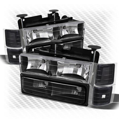 94-98 c/k full size tahoe suburban black headlight+corner+bumper signal lamps