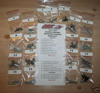 1977 - 1979  pontiac firebird interior & exterior screw kit    72pcs.