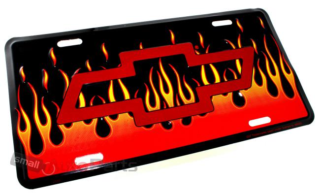 Chevy fire flames license plate aluminum stamped metal bowtie auto/car/truck tag