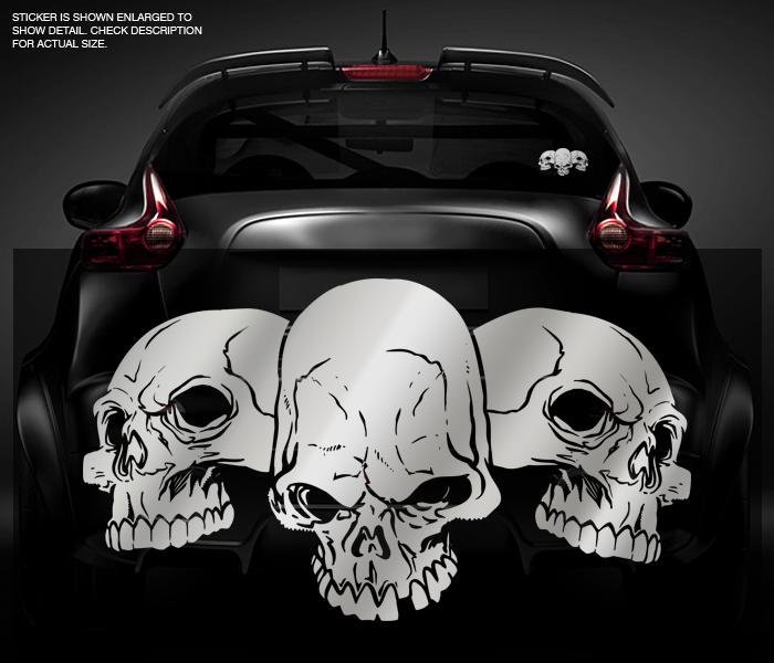 Skulls decal metallic silver 5"x2.8" skull biker motorcycle vinyl sticker zu1