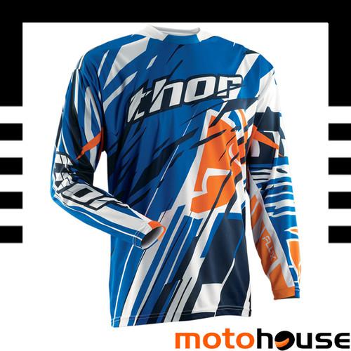 Thor mens flux shred jersey mx offroad dirt motocross blue white black 