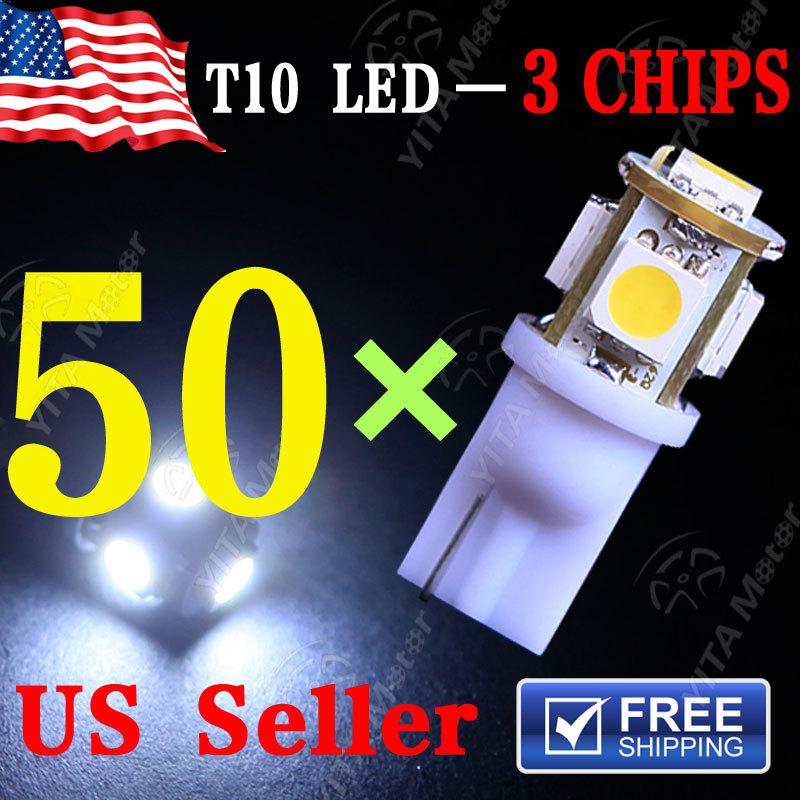 50 pcs white t10 5-smd led  license plate light bulbs w5w 2825 158 192 168 194