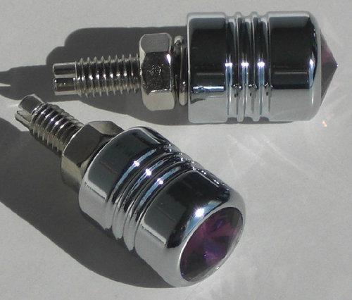 2 chrome billet & purple swarovski crystal license plate frame screws lic bolts 