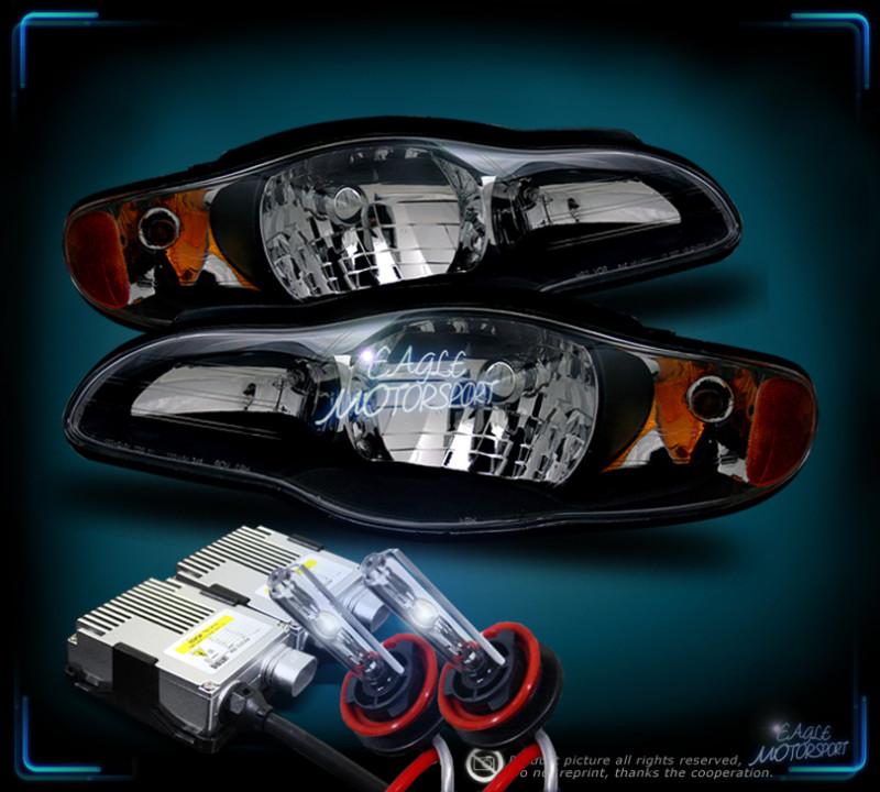 2000-2005 chevy monte carlo blk crystal headlights lamps/8000k xenon hid kit