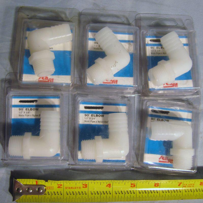 (6) x seafit 139888 boat plumbing 1/2" male pipe x 3/4" barb nylon 90 deg elbow