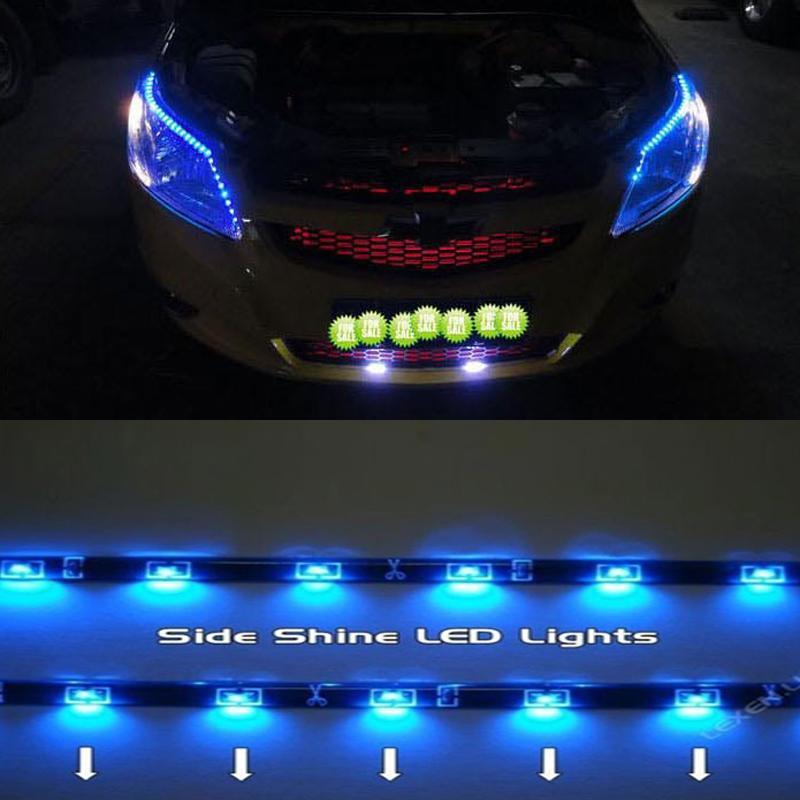 2x led blue 24" side shine strip 30 smd bulbs car fog drl head slim lights 12v