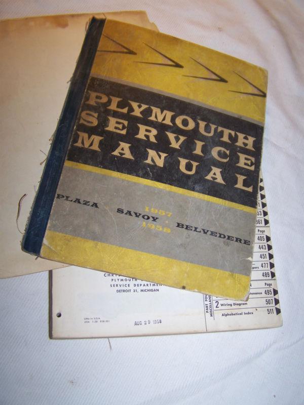 1957 - 58 plymouth, belvedere,plaza,savoy,service, service manual hy-fire v-8,6 