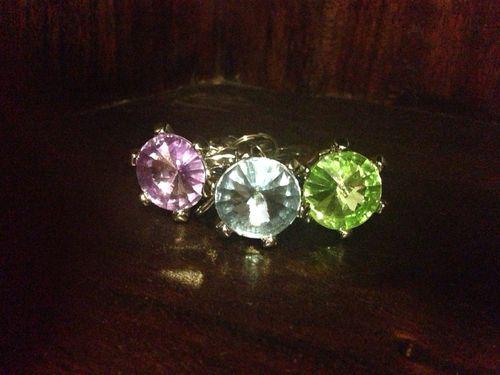 Lot of large gemstone bling keyring's, 3 shades, purple/light blue/green. (nwot)