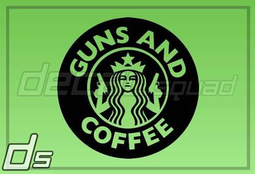 Guns and coffee" vinyl decal truck car window sticker starbucks java espresso 