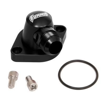 Summit racing billet aluminum water neck chevy sbc/bbc v8 90 degree black