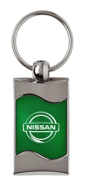 Nissan green rectangular wave metal key chain ring tag key fob logo lanyard