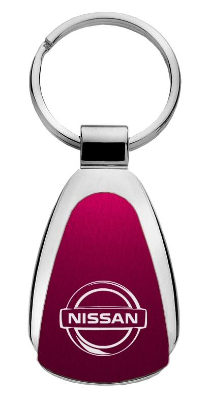 Nissan burgundy tear drop metal key chain ring tag key fob logo lanyard