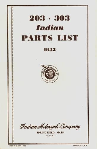 1932 -  203 & 303 indian motorcycle parts list