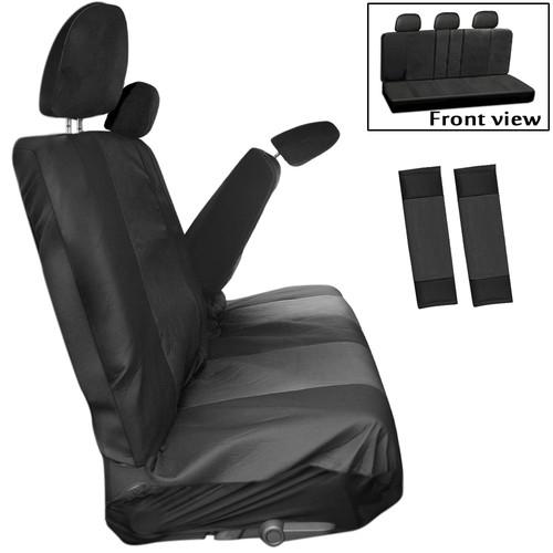 8pc solid black low back rear bench truck seat cover plus + head rests