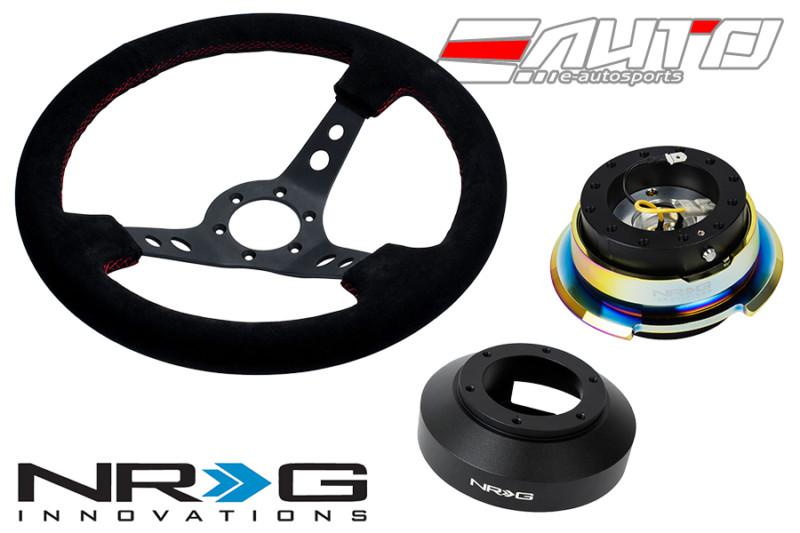 Nrg 350mm 3" deep steering wheel suede rd st 141h hub 2.8 bkmc neo quick release