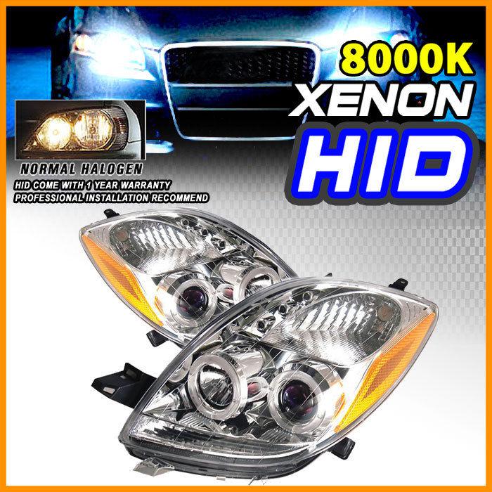 8000k hid fit 06-08 toyota yaris 2d halo projector headlight chrome