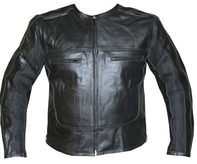 Stylish leather armor motorcycle jacket black 50 armour