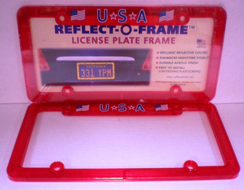 Lot of 2 red reflecto-o-frame plastic license plate frames - auto-car-truck usa