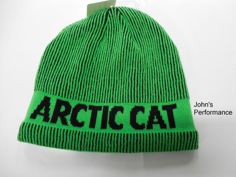 Lime green arctic cat vertical striped beanie hat cap 5243-059 