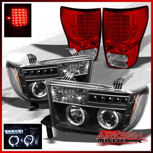 07-13 tundra sequoia 2x halo projector drl headlights+red clear led tail lights