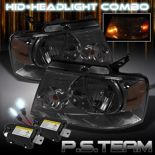 Smoke 04-08 ford f150 pickup amber crystal headlights+6000k slim ballast hid kit