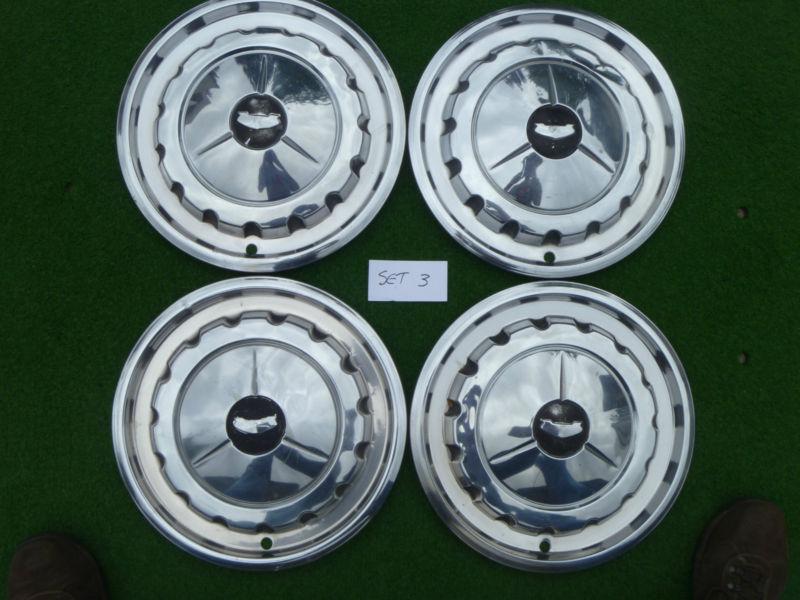 1957 chevy bel air 210 nomad hardtop, convertible, wagon, sedan hub caps - set 3