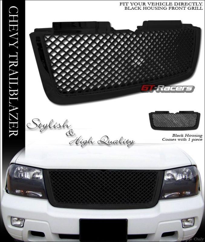 Blk luxury mesh front hood bumper grill grille abs 2006-2009 chevy trailblazer