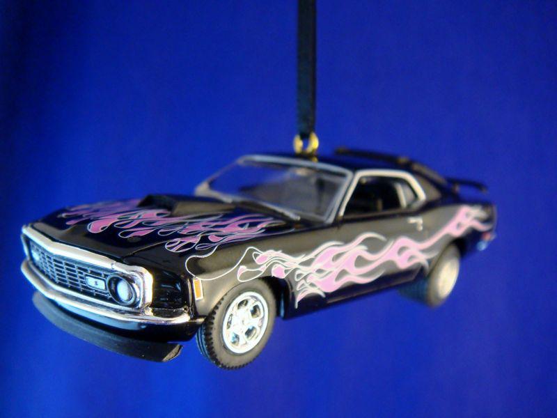 1970 '70 ford mustang mach 1 black w/ pink flames christmas tree ornament