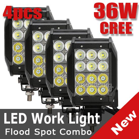 4pcs 36w cree spot flood beam led work offroad lamp light car jeep van 4wd 4x4