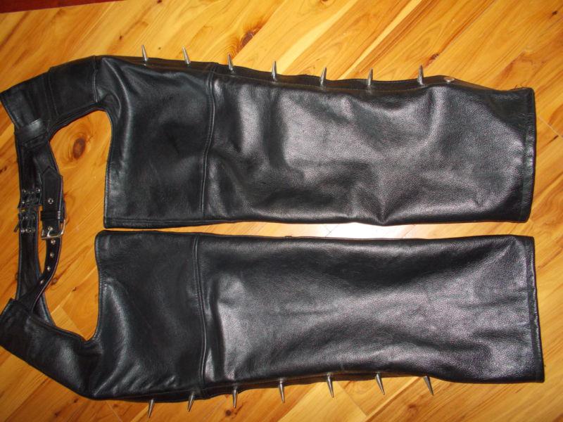 Mens fmc leather lined chaps w/ spikes. very unusual,..worn very little (large)