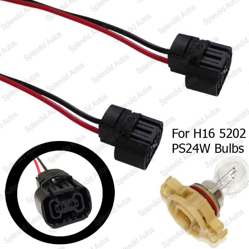 2 pcs 5202 h16 ps24w bulbs female connector for foglights wiring pigtail harness