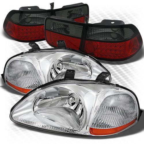 96-98 civic 2dr crystal headlights + red smoked philips-led perform tail lights